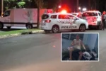 Imagem do jovem morto no acidente com viaturas da polícia militar ao fundo